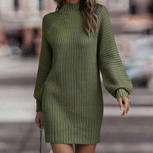 Load image into Gallery viewer, Mock Neck Lantern Sleeve Sweater Dress