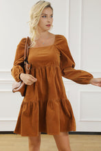 Load image into Gallery viewer, Square Neck Long Sleeve Tiered Dress