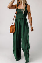 Load image into Gallery viewer, Green Smocked Square Neck Wide Leg Jumpsuit with Pockets