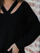 Load image into Gallery viewer, Full Size Cutout V-Neck Rib-Knit Sweater