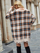 Load image into Gallery viewer, Plaid Distressed V-Neck Sweater Dress
