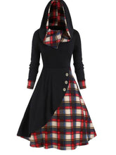Load image into Gallery viewer, Plus Size Plaid Buttoned Long Sleeve Hooded Dress