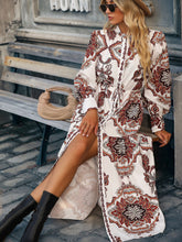 Load image into Gallery viewer, Printed Tie Waist Notched Neck Midi Dress