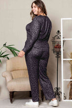 Load image into Gallery viewer, Plus Size Leopard Print V-Neck and Slim Fit Pants Lounge Set