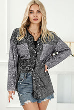 Load image into Gallery viewer, Sequin Button Up Collared Neck Shirt
