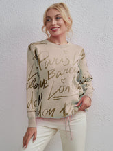 Load image into Gallery viewer, Letter Round Neck Drawstring Sweater
