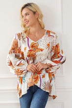 Load image into Gallery viewer, Printed V-Neck Smocked Balloon Sleeve Blouse