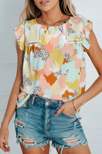 Load image into Gallery viewer, Printed Round Neck Flutter Sleeve Top