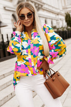 Load image into Gallery viewer, Floral Print Notched Neck Lantern Sleeve Blouse