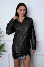 Load image into Gallery viewer, Sequin Collared Neck Long Sleeve Shirt