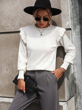 Load image into Gallery viewer, Round Neck Ruffle Trim Long Sleeve Pullover Sweater