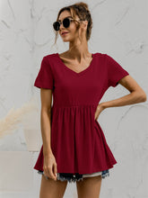 Load image into Gallery viewer, V-Neck Short Sleeve Babydoll Top