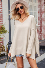 Load image into Gallery viewer, V-Neck Dropped Shoulder Ribbed Long Sleeve Sweater