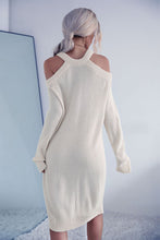 Load image into Gallery viewer, Cold Shoulder Rib-Knit Sweater Dress (Belt Not Included)