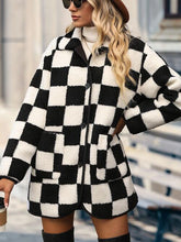 Load image into Gallery viewer, Plus Size Checkered Button Front Coat with Pockets