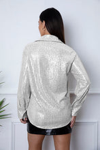 Load image into Gallery viewer, Sequin Collared Neck Long Sleeve Shirt