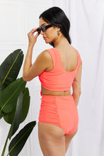 Load image into Gallery viewer, Cropped Swim Top and Ruched Bottoms Set in Coral
