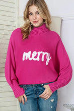 Load image into Gallery viewer, Merry Letter Embroidered High Neck Sweater