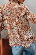 Load image into Gallery viewer, Floral Smocked Lantern Sleeve Ruffled Blouse