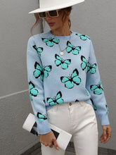 Load image into Gallery viewer, Woven Right Butterfly Dropped Shoulder Crewneck Sweater