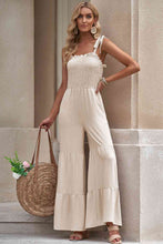 Load image into Gallery viewer, Tie-Shoulder Smocked Tiered Jumpsuit