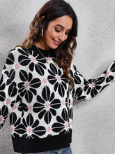 Load image into Gallery viewer, Floral Round Neck Long Sleeve Sweater