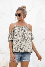 Load image into Gallery viewer, Printed Cold-Shoulder Frill Trim Blouse