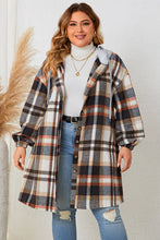 Load image into Gallery viewer, Plus Size Plaid Drop Shoulder Hooded Coat