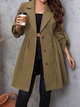 Load image into Gallery viewer, Plus Size Lapel Collar Drawstring Roll-Tab Sleeve Trench Coat
