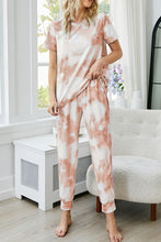 Load image into Gallery viewer, Tie-Dye Round Neck Short Sleeve Top and Pants Lounge Set