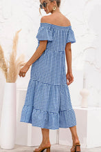 Load image into Gallery viewer, Plaid Off-Shoulder Tiered Midi Dress