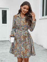 Load image into Gallery viewer, Printed Collared Neck Long Sleeve Dress