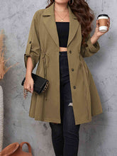Load image into Gallery viewer, Plus Size Lapel Collar Drawstring Roll-Tab Sleeve Trench Coat