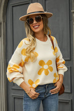 Load image into Gallery viewer, Floral Print Round Neck Dropped Shoulder Pullover Sweater