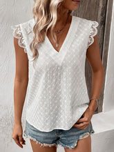 Load image into Gallery viewer, V-Neck Cap Sleeve Spliced Lace Top