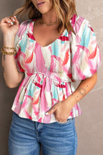 Load image into Gallery viewer, Printed V-Neck Babydoll Blouse