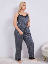 Load image into Gallery viewer, Plus Size Vertical Stripe Lace Trim Cami and Pants Pajama Set