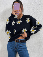 Load image into Gallery viewer, Flower Round Neck Latern Sleeve Sweater