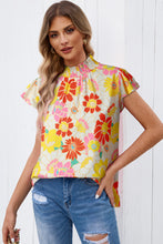 Load image into Gallery viewer, Floral Frill Neck Smocked Flutter Sleeve Blouse