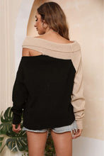 Load image into Gallery viewer, Asymmetrical Long Sleeve Two-Tone Cutout Sweater