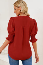 Load image into Gallery viewer, Smocked Flounce Sleeve Notched Neck Blouse