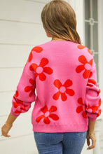 Load image into Gallery viewer, Floral Print Round Neck Dropped Shoulder Pullover Sweater