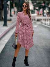 Load image into Gallery viewer, Printed Notched Tie Front Long Sleeve Dress