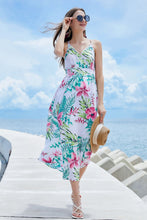 Load image into Gallery viewer, Printed V-Neck Spaghetti Straps Slit Midi Dress