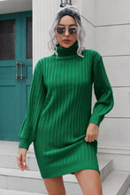 Load image into Gallery viewer, Ribbed Turtle Neck Long Sleeve Mini Sweater Dress