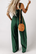 Load image into Gallery viewer, Green Smocked Square Neck Wide Leg Jumpsuit with Pockets