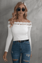 Load image into Gallery viewer, Off-Shoulder Lace Trim Ribbed Tee