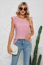 Load image into Gallery viewer, Smocked Round Neck Eyelet Top