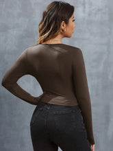 Load image into Gallery viewer, Square Neck Long Sleeve Tie Front Blouse