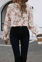 Load image into Gallery viewer, Floral Print Mock Neck Flounce Sleeve Blouse